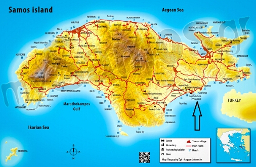 Samos Samos ligt in de Egeïsche Zee, vlak voor de westkust van Turkije.